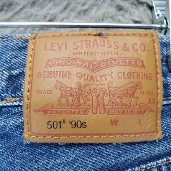Levis Jeans Womens 27 Blue 501 90s Button Fly Straight Leg Denim - Picture 4 of 14